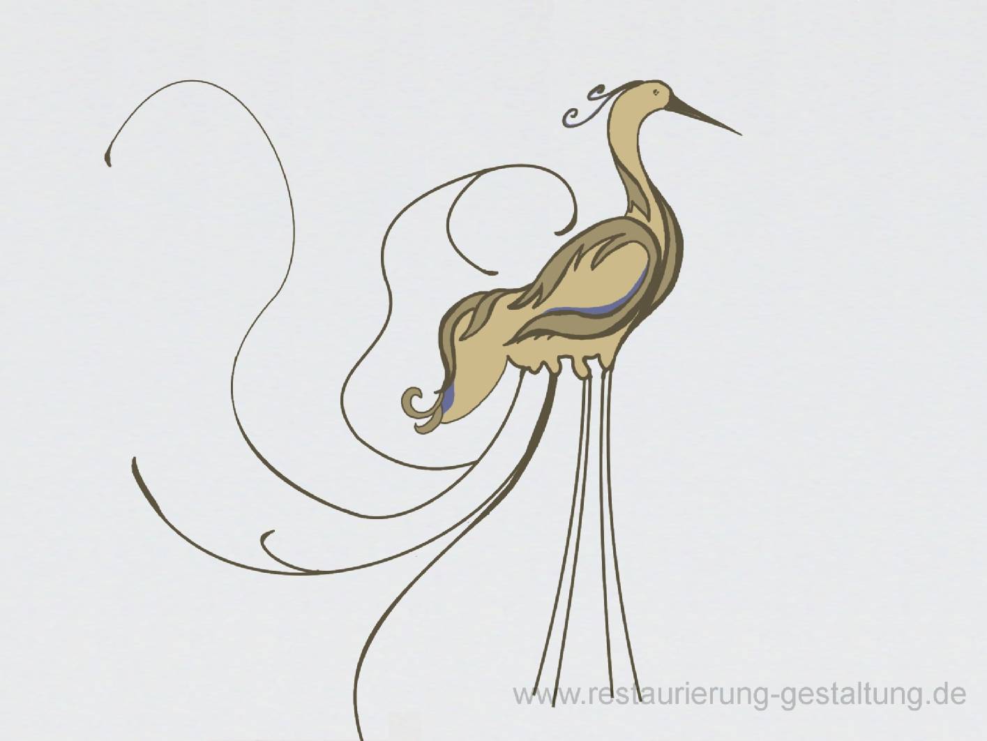 Der Malermeister Schimpf hat an den Podestwänden als Wandmalerei einen Kranich gemalt. Dieser ist Bestandteil der Wandmalerei. Norbert Schimpf arbeitet als Restaurator für Malerei im Treppenhaus. Die Firma Restaurierung und Gestaltung übernimmt alle Malerarbeiten, von den Vorarbeiten bis zur Gestaltung.